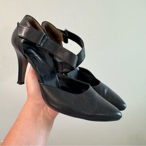 Paul Green Desire Black Leather Pumps Asymmetric Pointed Toes Size UK6 US8